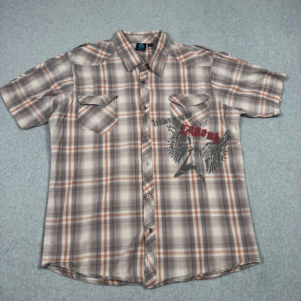 Burnside Y2K Mens XL Plaid Grunge Rock Underground Legend Button Down Shirt